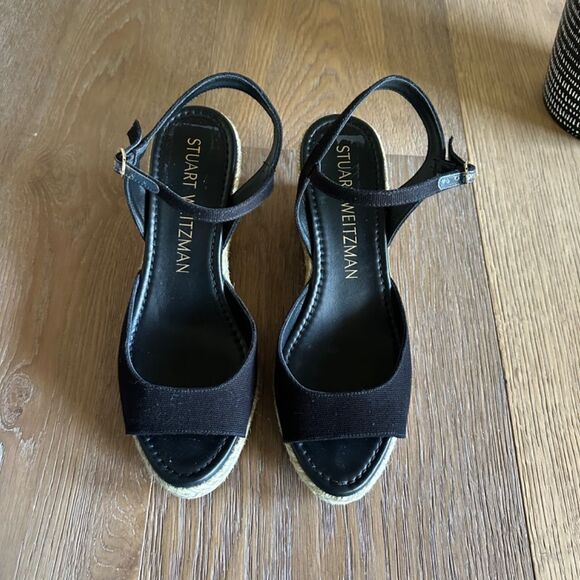 Stuart Weitzman Tia Espadrille Wedge Sandal in Black - Picture 11 of 17